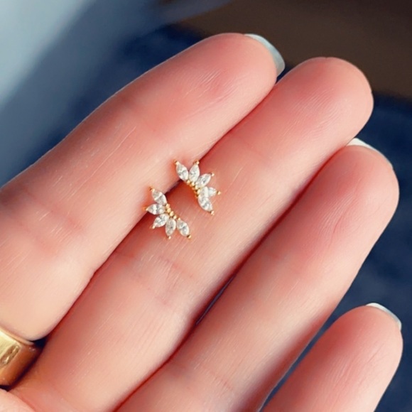 24k Gold Vermeil CZ Tiny Stud Earrings - Picture 11 of 15